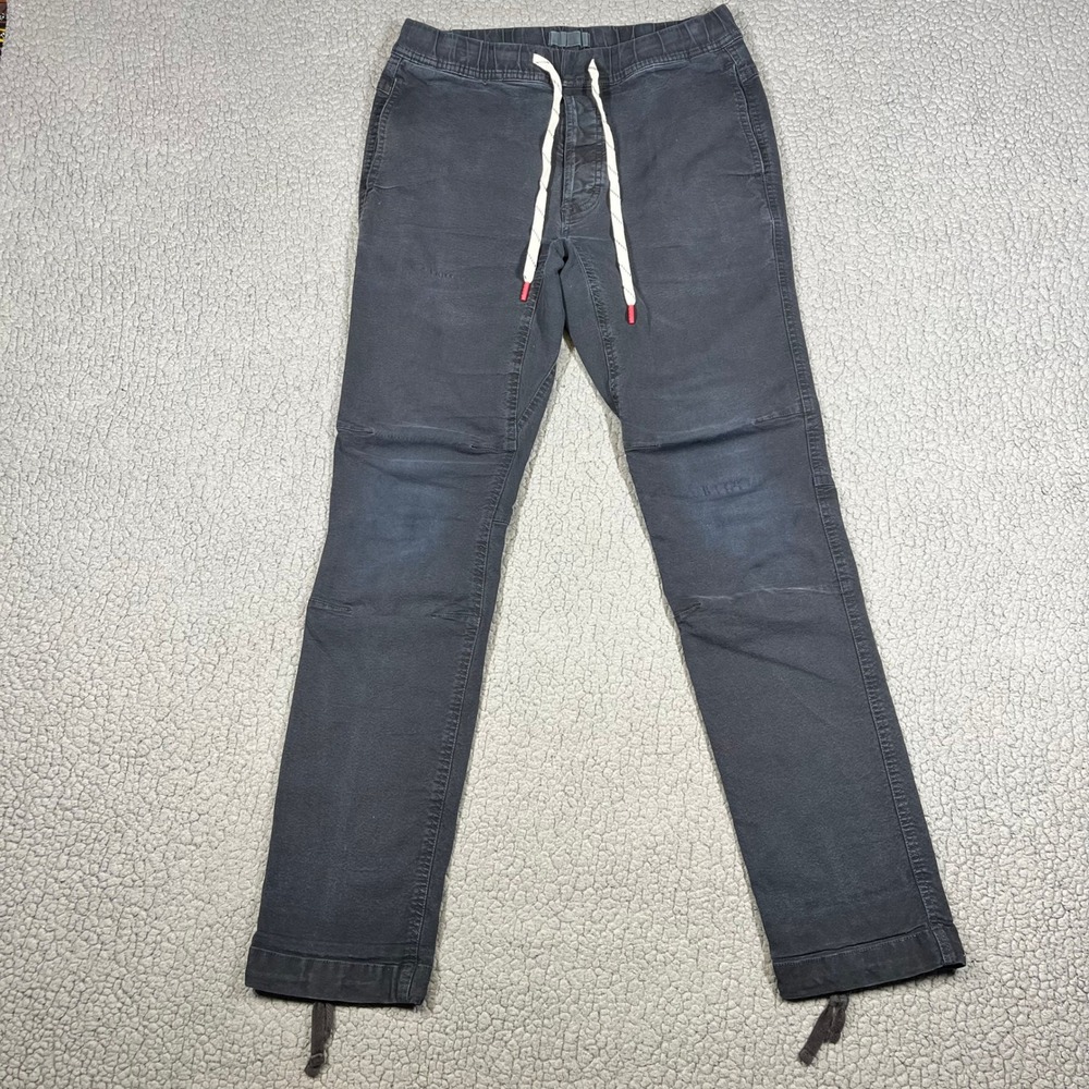 Topo Designs Pants Organic Cotton Stretch Drawstring Faded‎ Black Mens Size S